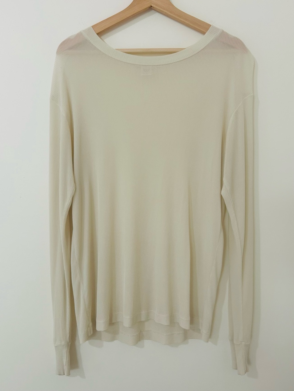 Vintage 90s WinterSilks 100% Pure Silk Ribbed Long Sleeve Top Cream L